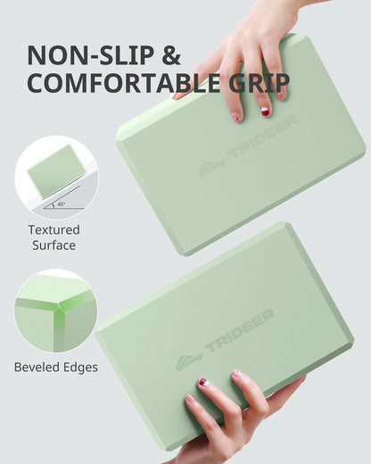 Yoga Blocks 2 Pack, Soft Non-Slip Foam Blocks with Beveled Edges for Alignment and Stretching in Yoga, Pilates, and Dance - Supportive, Lightweight, Odor Resistant, Latex-Free