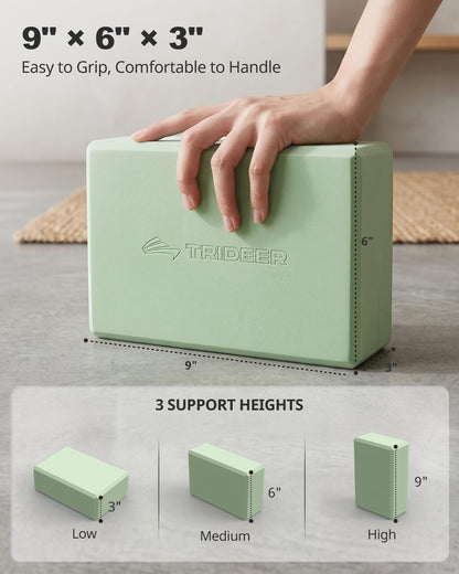 Yoga Blocks 2 Pack, Soft Non-Slip Foam Blocks with Beveled Edges for Alignment and Stretching in Yoga, Pilates, and Dance - Supportive, Lightweight, Odor Resistant, Latex-Free