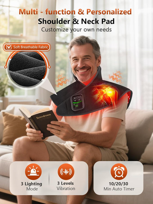 Red Light Therapy for Neck & Shoulders Upper-Back with Vibration, Portable