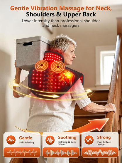 Red Light Therapy for Neck & Shoulders Upper-Back with Vibration, Portable