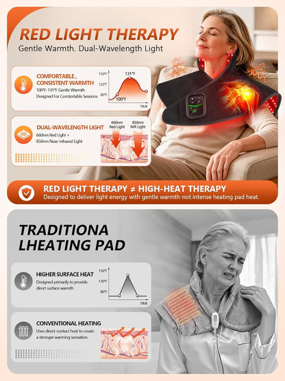 Red Light Therapy for Neck & Shoulders Upper-Back with Vibration, Portable