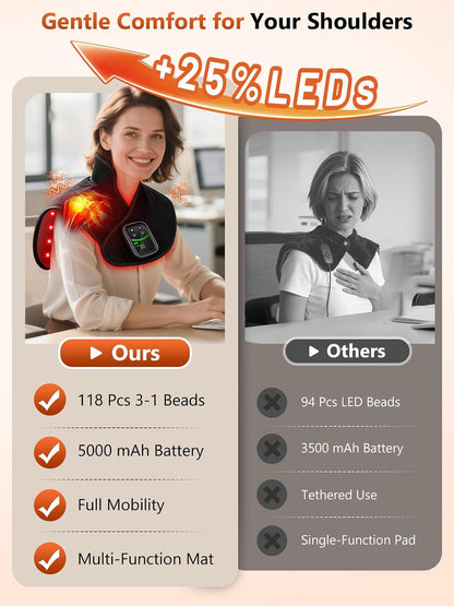 Red Light Therapy for Neck & Shoulders Upper-Back with Vibration, Portable