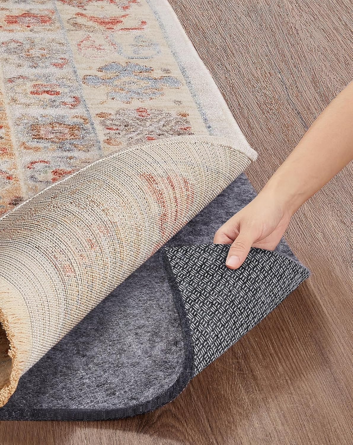 Non Slip Cushioned Rug Pad Gripper, Felt and Silicone Backing, Carpet Liner Protector Mat for Area Rugs and Hardwood Floors, Keep Rugs Safe and in Place, 2 x 3 Ft 1/8 inch Thick