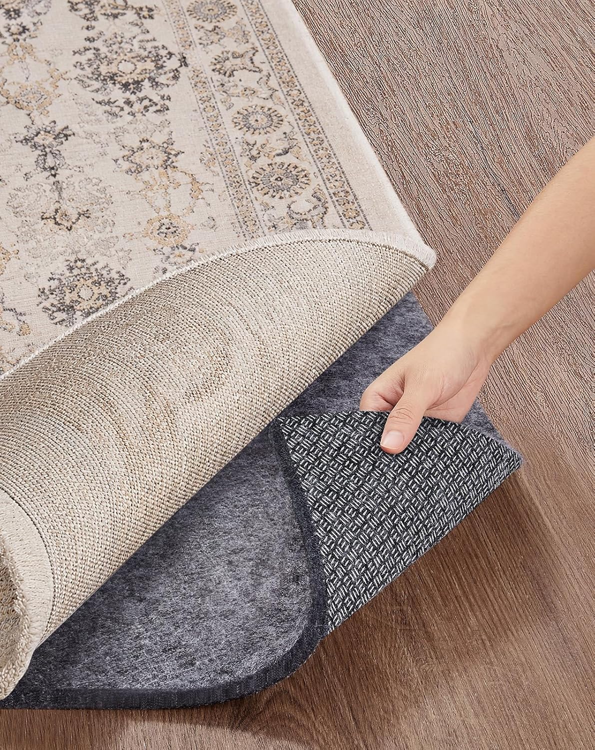 Non Slip Cushioned Rug Pad Gripper, Felt and Silicone Backing, Carpet Liner Protector Mat for Area Rugs and Hardwood Floors, Keep Rugs Safe and in Place, 2 x 3 Ft 1/8 inch Thick