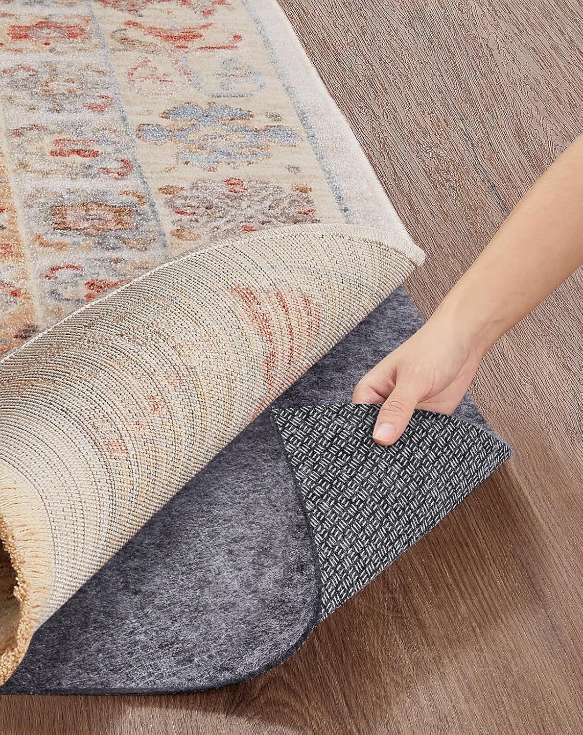 Non Slip Cushioned Rug Pad Gripper, Felt and Silicone Backing, Carpet Liner Protector Mat for Area Rugs and Hardwood Floors, Keep Rugs Safe and in Place, 2 x 3 Ft 1/8 inch Thick