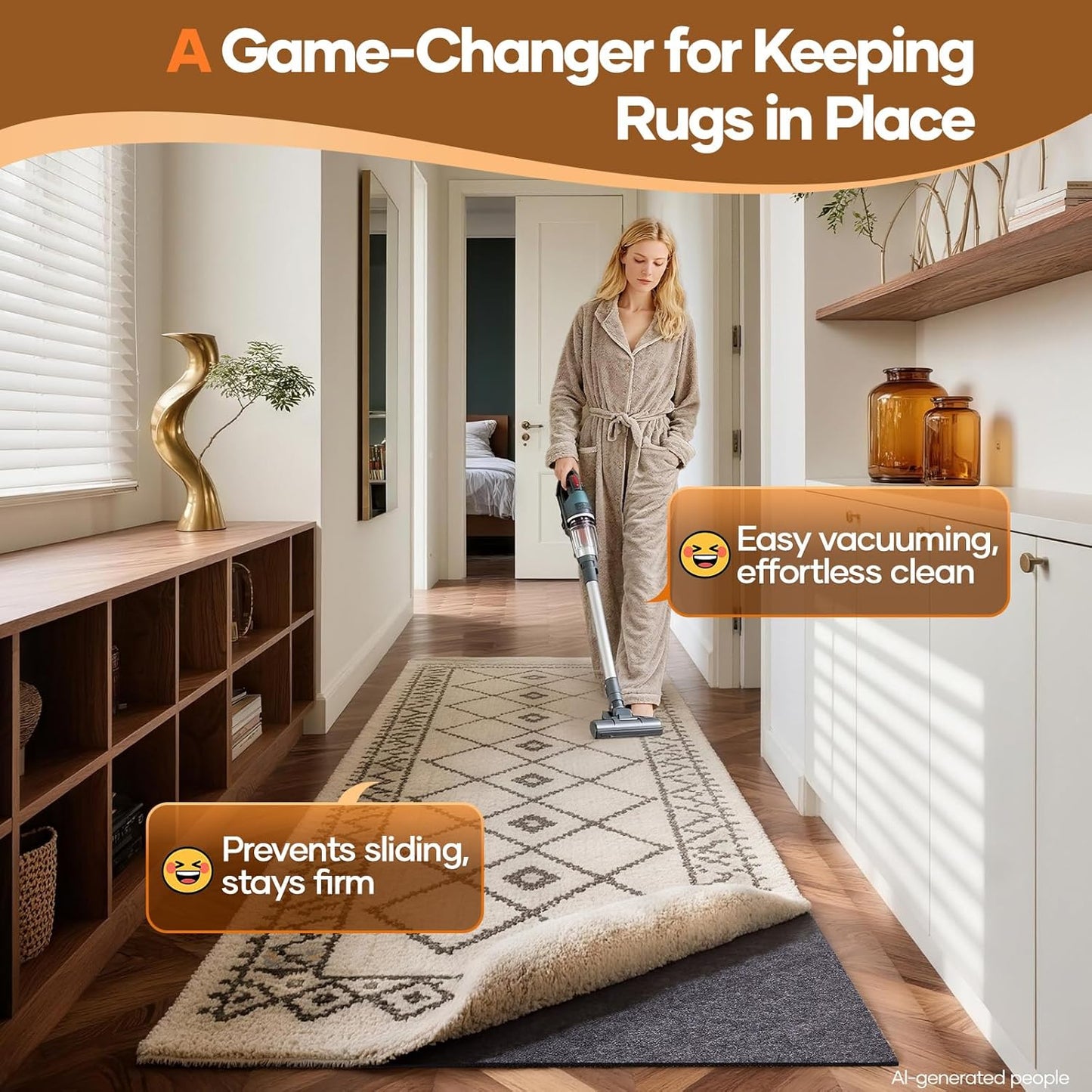 Non Slip Cushioned Rug Pad Gripper, Felt and Silicone Backing, Carpet Liner Protector Mat for Area Rugs and Hardwood Floors, Keep Rugs Safe and in Place, 2 x 3 Ft 1/8 inch Thick