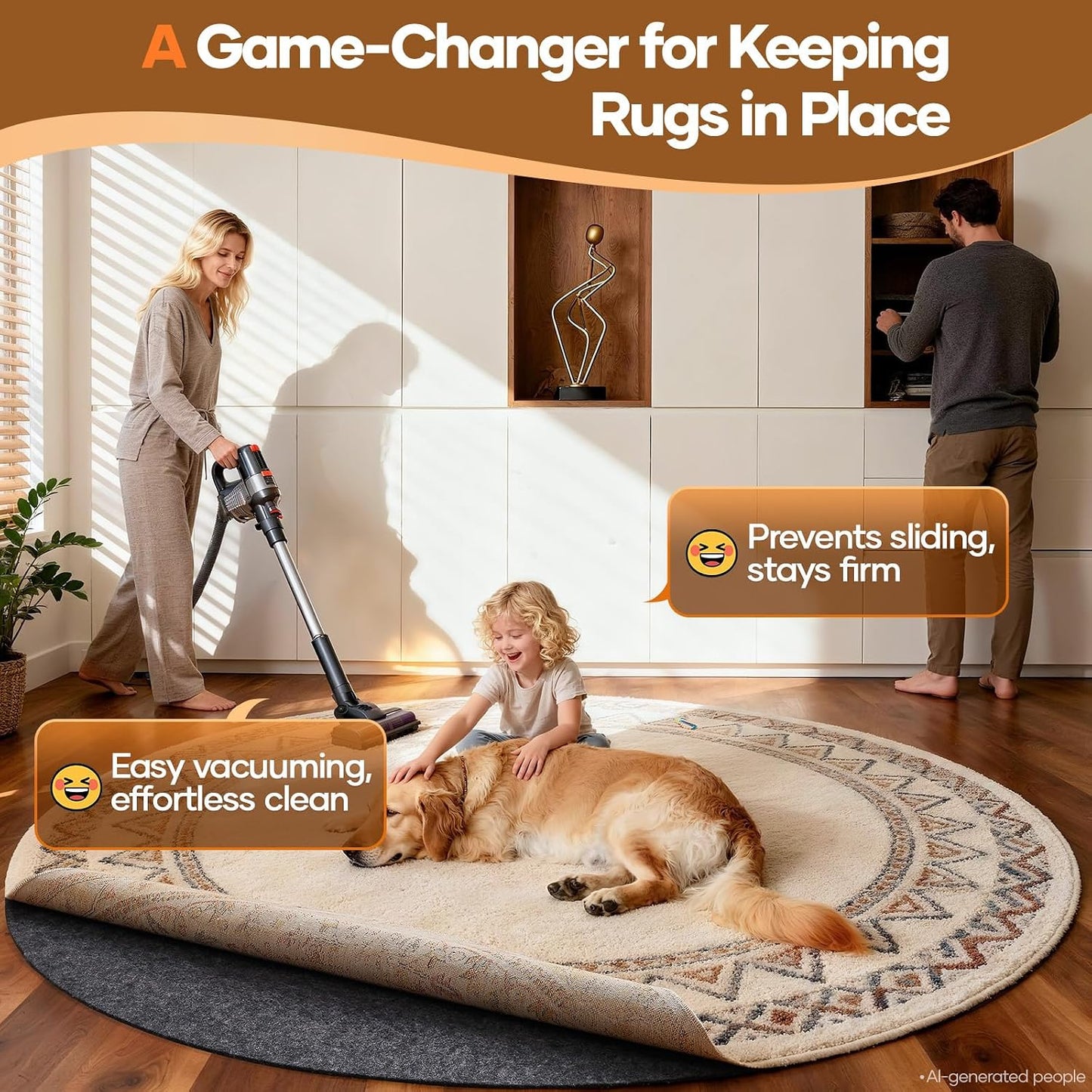 Non Slip Cushioned Rug Pad Gripper, Felt and Silicone Backing, Carpet Liner Protector Mat for Area Rugs and Hardwood Floors, Keep Rugs Safe and in Place, 2 x 3 Ft 1/8 inch Thick