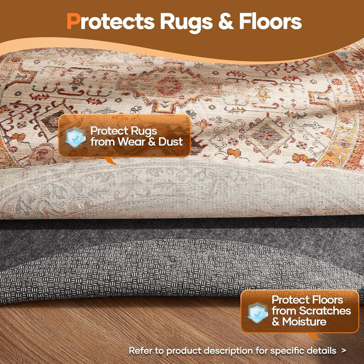 Non Slip Cushioned Rug Pad Gripper, Felt and Silicone Backing, Carpet Liner Protector Mat for Area Rugs and Hardwood Floors, Keep Rugs Safe and in Place, 2 x 3 Ft 1/8 inch Thick