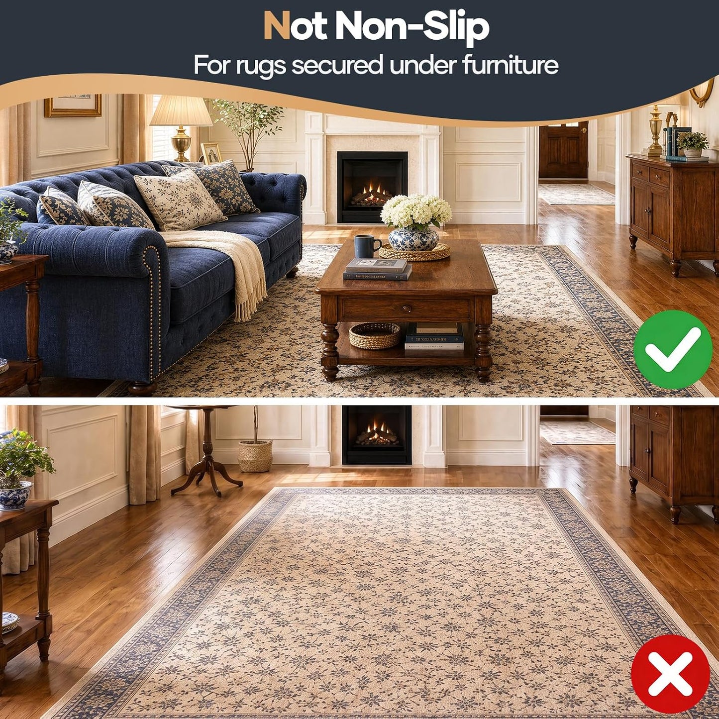 Non Slip Cushioned Rug Pad Gripper, Felt and Silicone Backing, Carpet Liner Protector Mat for Area Rugs and Hardwood Floors, Keep Rugs Safe and in Place, 2 x 3 Ft 1/8 inch Thick