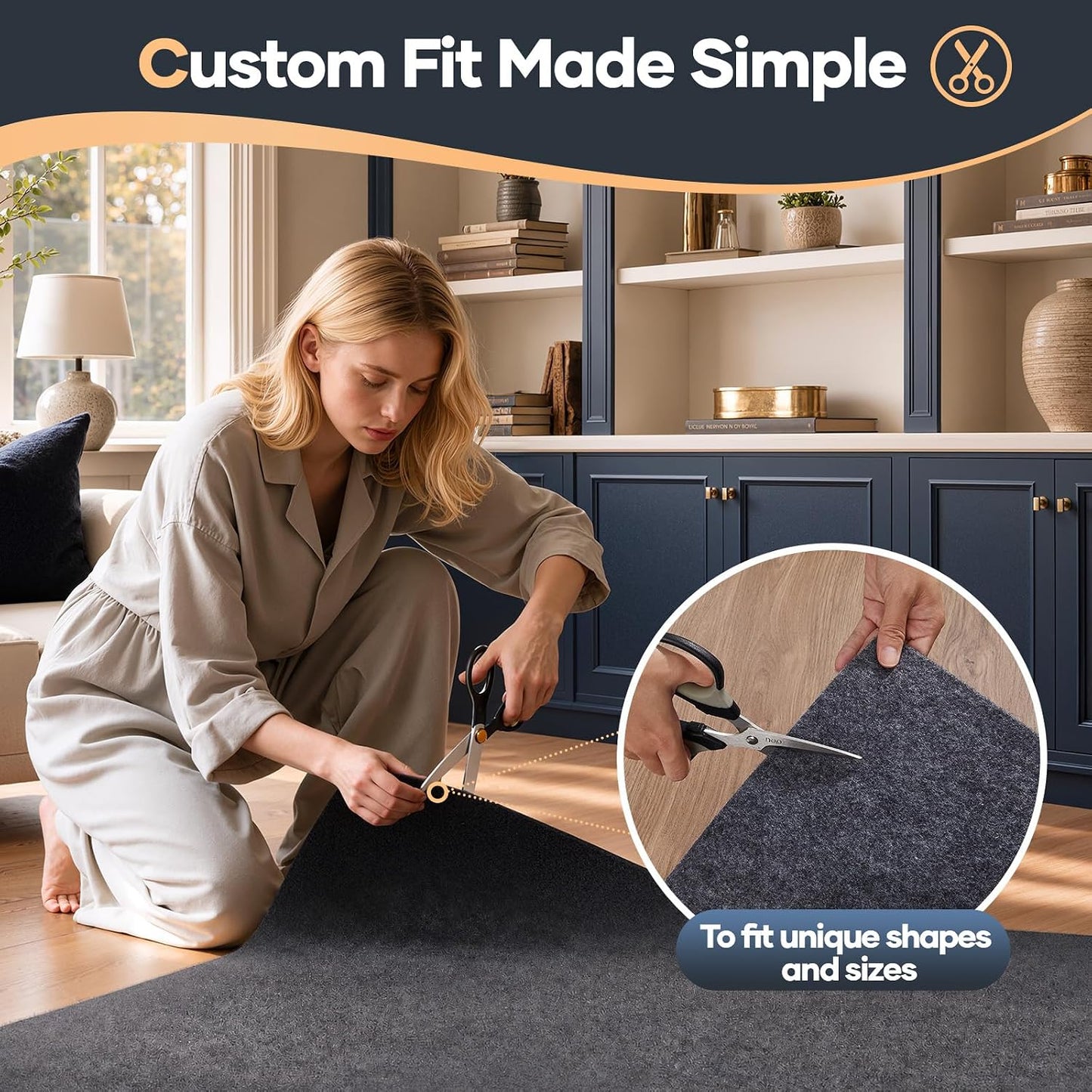 Non Slip Cushioned Rug Pad Gripper, Felt and Silicone Backing, Carpet Liner Protector Mat for Area Rugs and Hardwood Floors, Keep Rugs Safe and in Place, 2 x 3 Ft 1/8 inch Thick