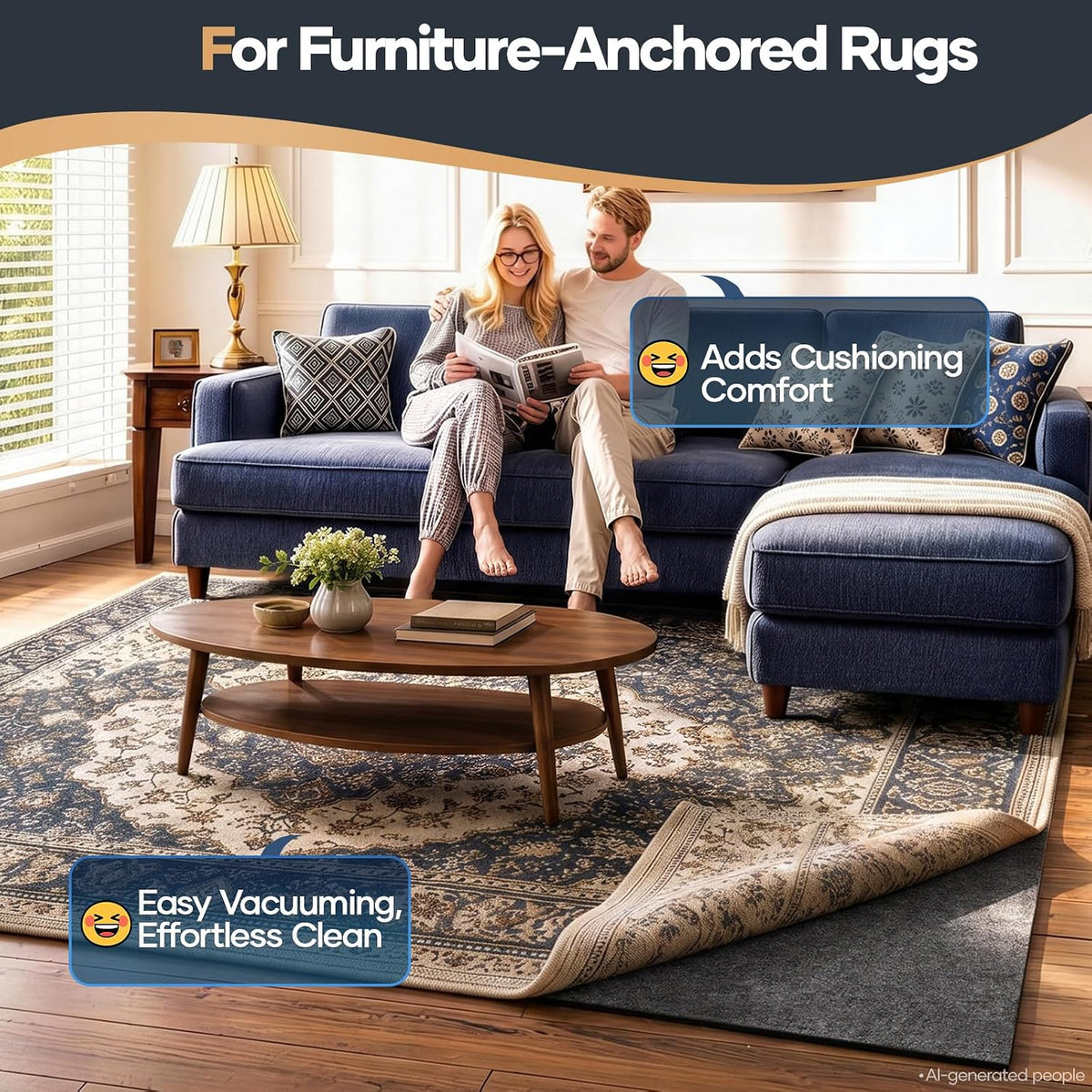 Non Slip Cushioned Rug Pad Gripper, Felt and Silicone Backing, Carpet Liner Protector Mat for Area Rugs and Hardwood Floors, Keep Rugs Safe and in Place, 2 x 3 Ft 1/8 inch Thick