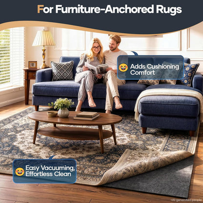 Non Slip Cushioned Rug Pad Gripper, Felt and Silicone Backing, Carpet Liner Protector Mat for Area Rugs and Hardwood Floors, Keep Rugs Safe and in Place, 2 x 3 Ft 1/8 inch Thick