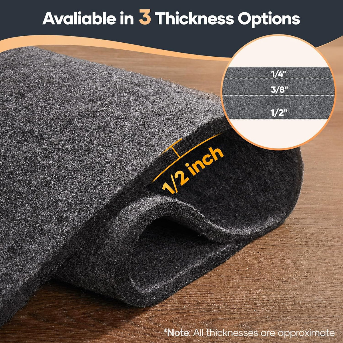 Non Slip Cushioned Rug Pad Gripper, Felt and Silicone Backing, Carpet Liner Protector Mat for Area Rugs and Hardwood Floors, Keep Rugs Safe and in Place, 2 x 3 Ft 1/8 inch Thick