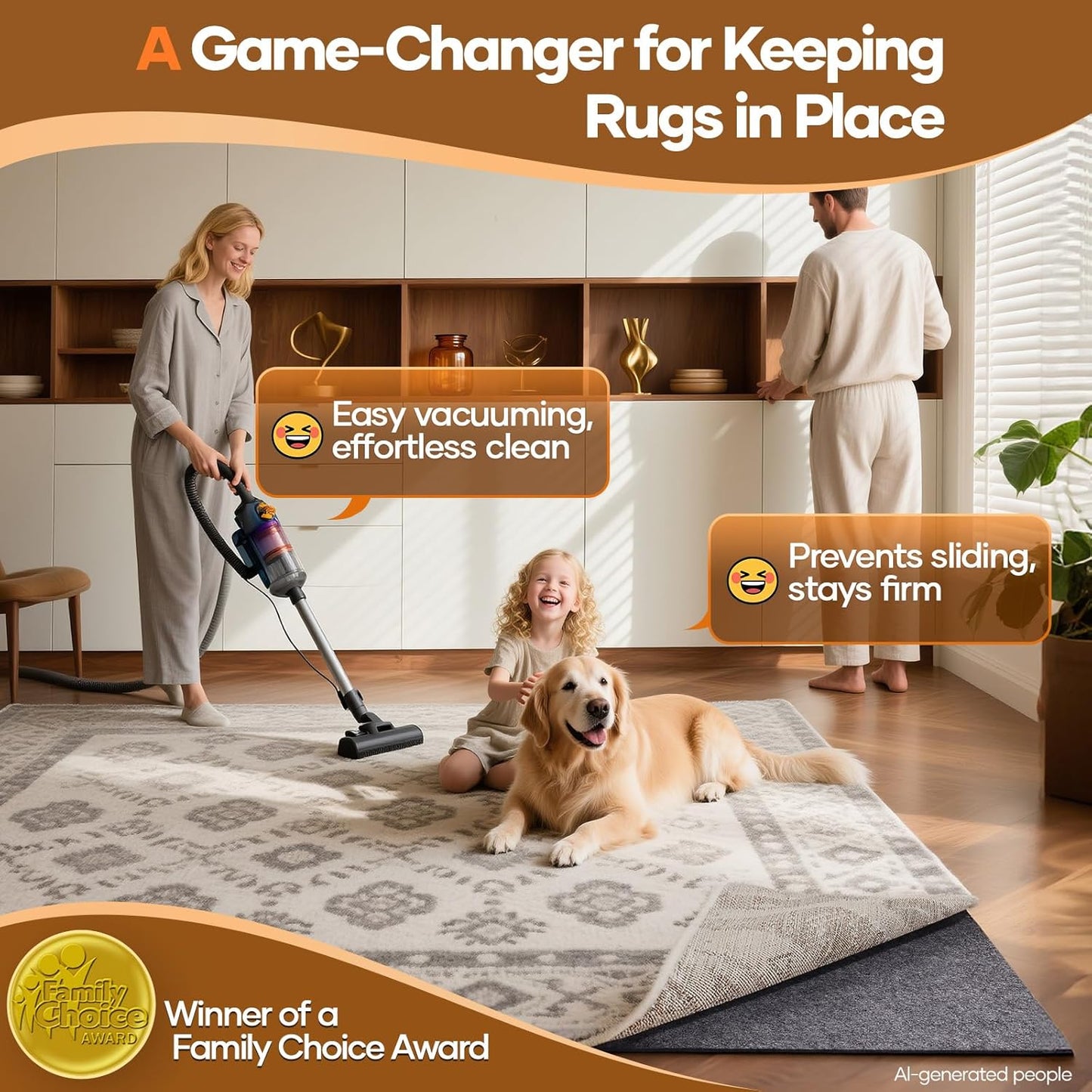 Non Slip Cushioned Rug Pad Gripper, Felt and Silicone Backing, Carpet Liner Protector Mat for Area Rugs and Hardwood Floors, Keep Rugs Safe and in Place, 2 x 3 Ft 1/8 inch Thick