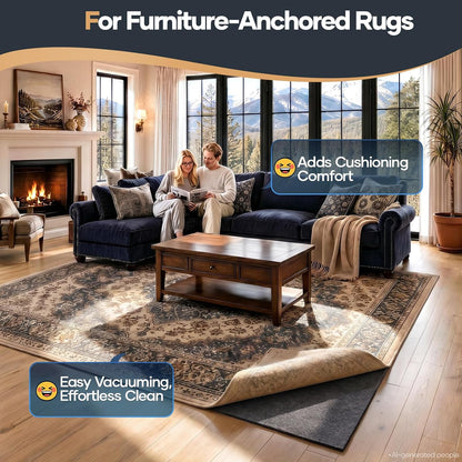 Non Slip Cushioned Rug Pad Gripper, Felt and Silicone Backing, Carpet Liner Protector Mat for Area Rugs and Hardwood Floors, Keep Rugs Safe and in Place, 2 x 3 Ft 1/8 inch Thick