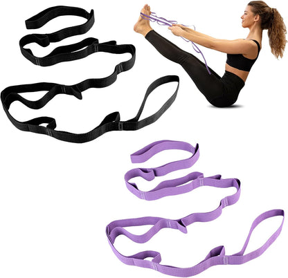 2 PCS Yoga Strap, Non-Elastic Stretching Strap for Women & Men, Stretch Bands for Exercise with 10 Loops for Pilates, Gymnastics, Dance, Exercise