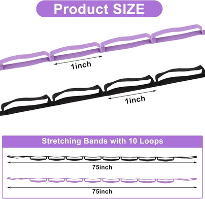 2 PCS Yoga Strap, Non-Elastic Stretching Strap for Women & Men, Stretch Bands for Exercise with 10 Loops for Pilates, Gymnastics, Dance, Exercise