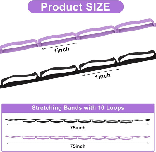 2 PCS Yoga Strap, Non-Elastic Stretching Strap for Women & Men, Stretch Bands for Exercise with 10 Loops for Pilates, Gymnastics, Dance, Exercise