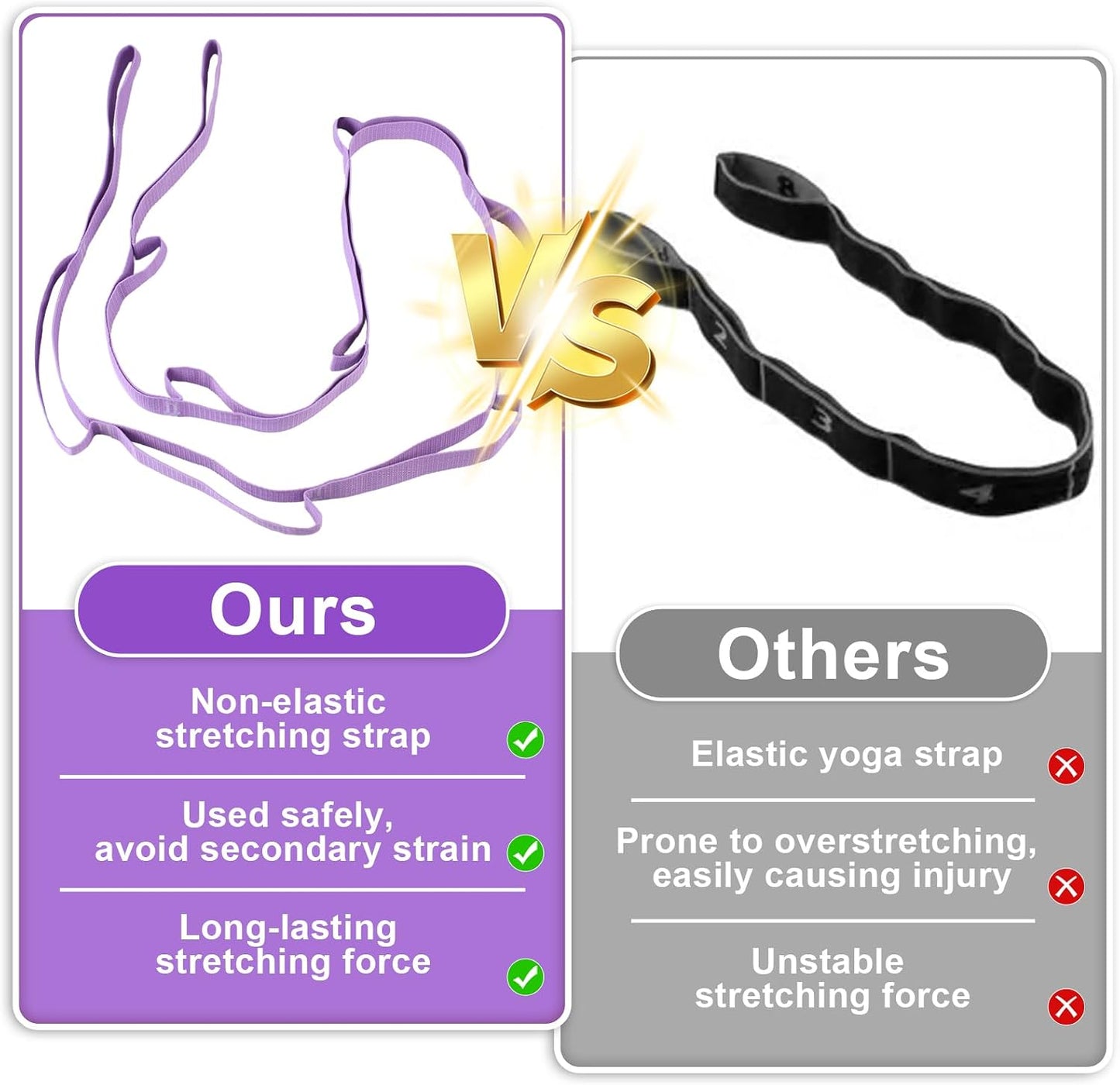 2 PCS Yoga Strap, Non-Elastic Stretching Strap for Women & Men, Stretch Bands for Exercise with 10 Loops for Pilates, Gymnastics, Dance, Exercise