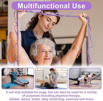 2 PCS Yoga Strap, Non-Elastic Stretching Strap for Women & Men, Stretch Bands for Exercise with 10 Loops for Pilates, Gymnastics, Dance, Exercise