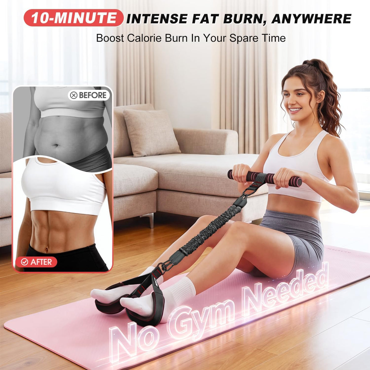 Multifunction Pedal Resistance Band with Handle, Upgraded 3 Tube Adjustable Foot Resistance Bands for Core, Arm, Legs, Body Puller Trainer - Sit Up Exercise Equipment for Women Men