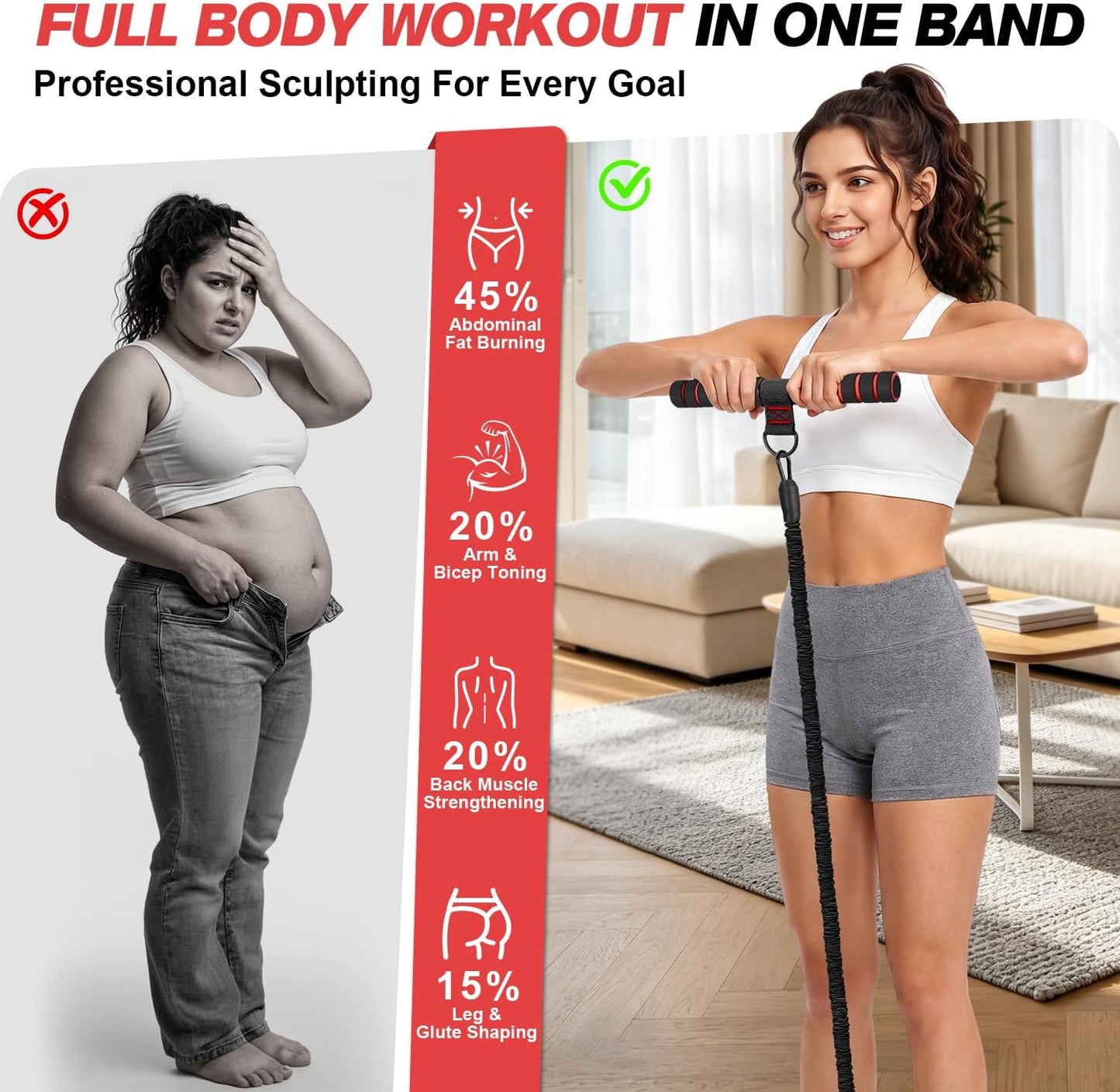 Multifunction Pedal Resistance Band with Handle, Upgraded 3 Tube Adjustable Foot Resistance Bands for Core, Arm, Legs, Body Puller Trainer - Sit Up Exercise Equipment for Women Men