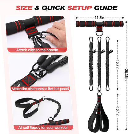 Multifunction Pedal Resistance Band with Handle, Upgraded 3 Tube Adjustable Foot Resistance Bands for Core, Arm, Legs, Body Puller Trainer - Sit Up Exercise Equipment for Women Men