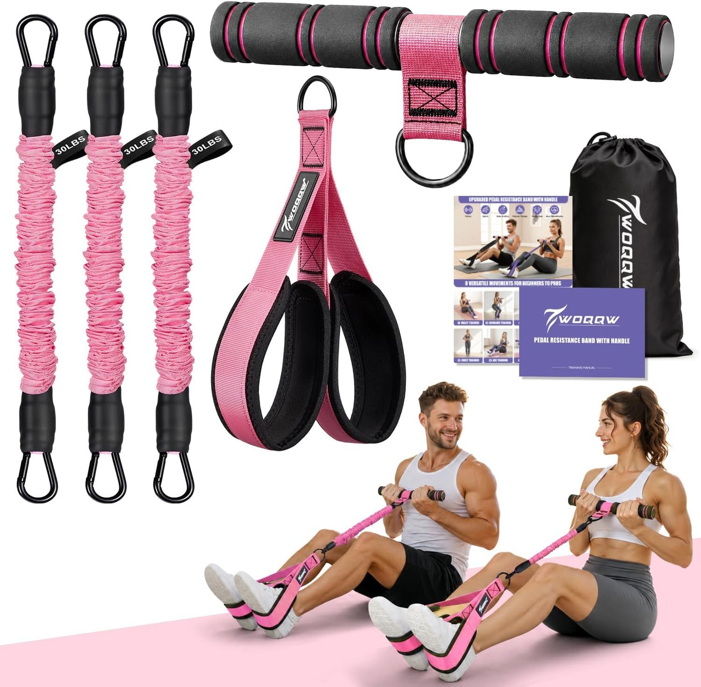 Multifunction Pedal Resistance Band with Handle, Upgraded 3 Tube Adjustable Foot Resistance Bands for Core, Arm, Legs, Body Puller Trainer - Sit Up Exercise Equipment for Women Men