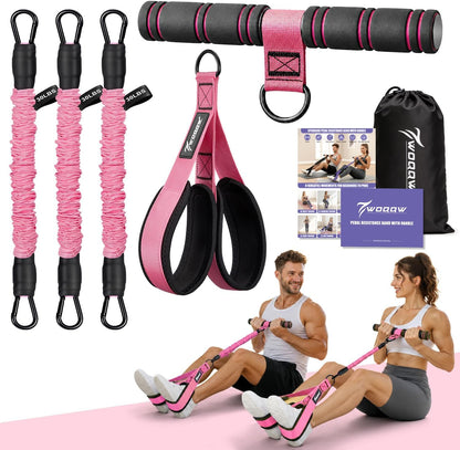 Multifunction Pedal Resistance Band with Handle, Upgraded 3 Tube Adjustable Foot Resistance Bands for Core, Arm, Legs, Body Puller Trainer - Sit Up Exercise Equipment for Women Men