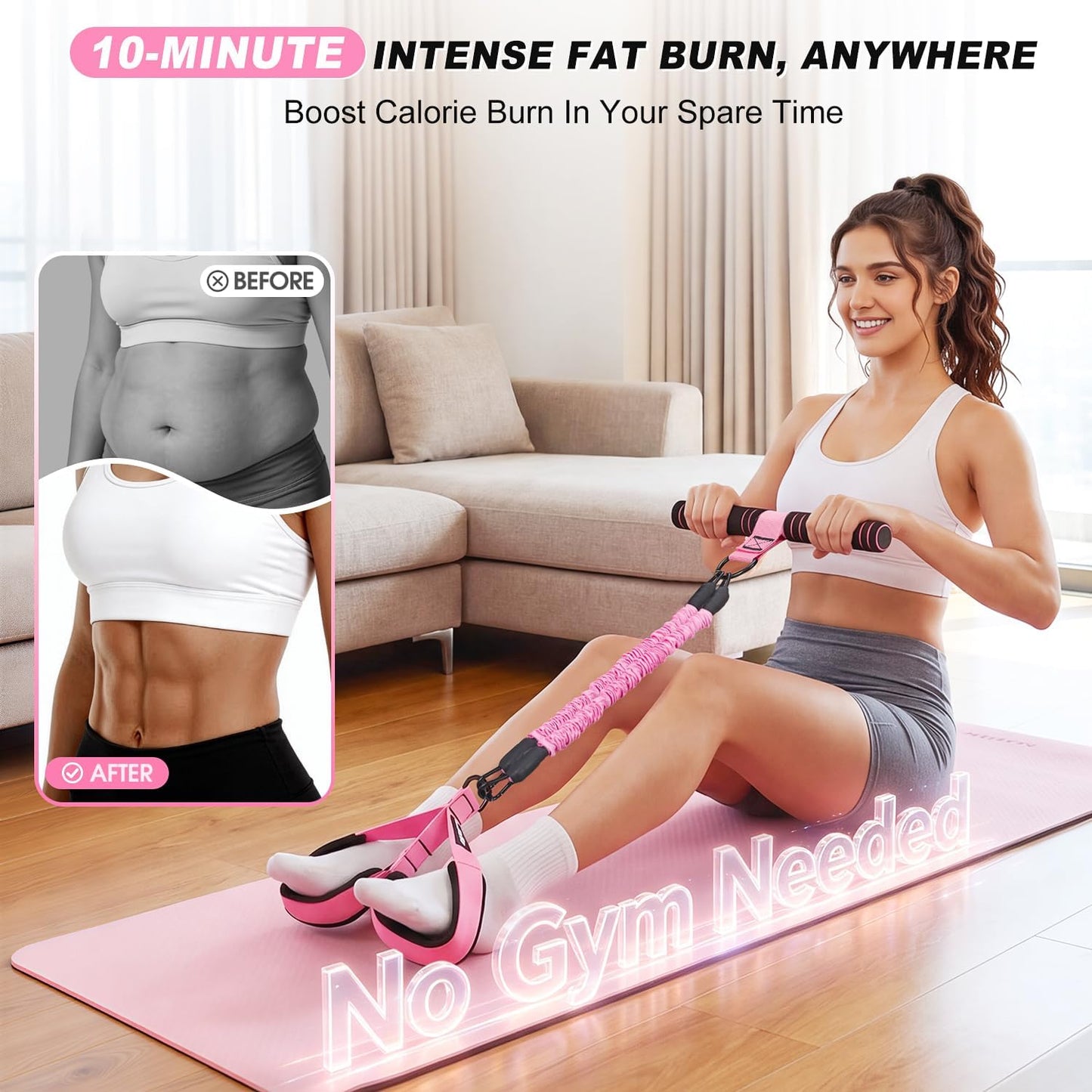Multifunction Pedal Resistance Band with Handle, Upgraded 3 Tube Adjustable Foot Resistance Bands for Core, Arm, Legs, Body Puller Trainer - Sit Up Exercise Equipment for Women Men
