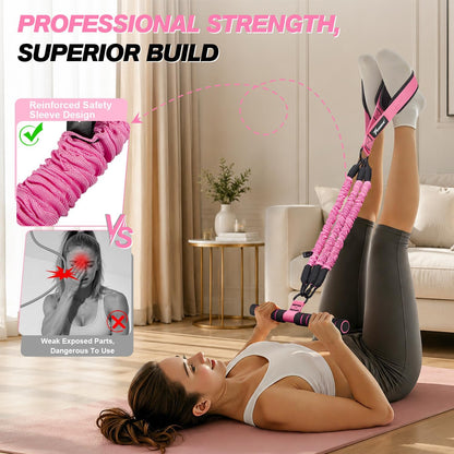 Multifunction Pedal Resistance Band with Handle, Upgraded 3 Tube Adjustable Foot Resistance Bands for Core, Arm, Legs, Body Puller Trainer - Sit Up Exercise Equipment for Women Men