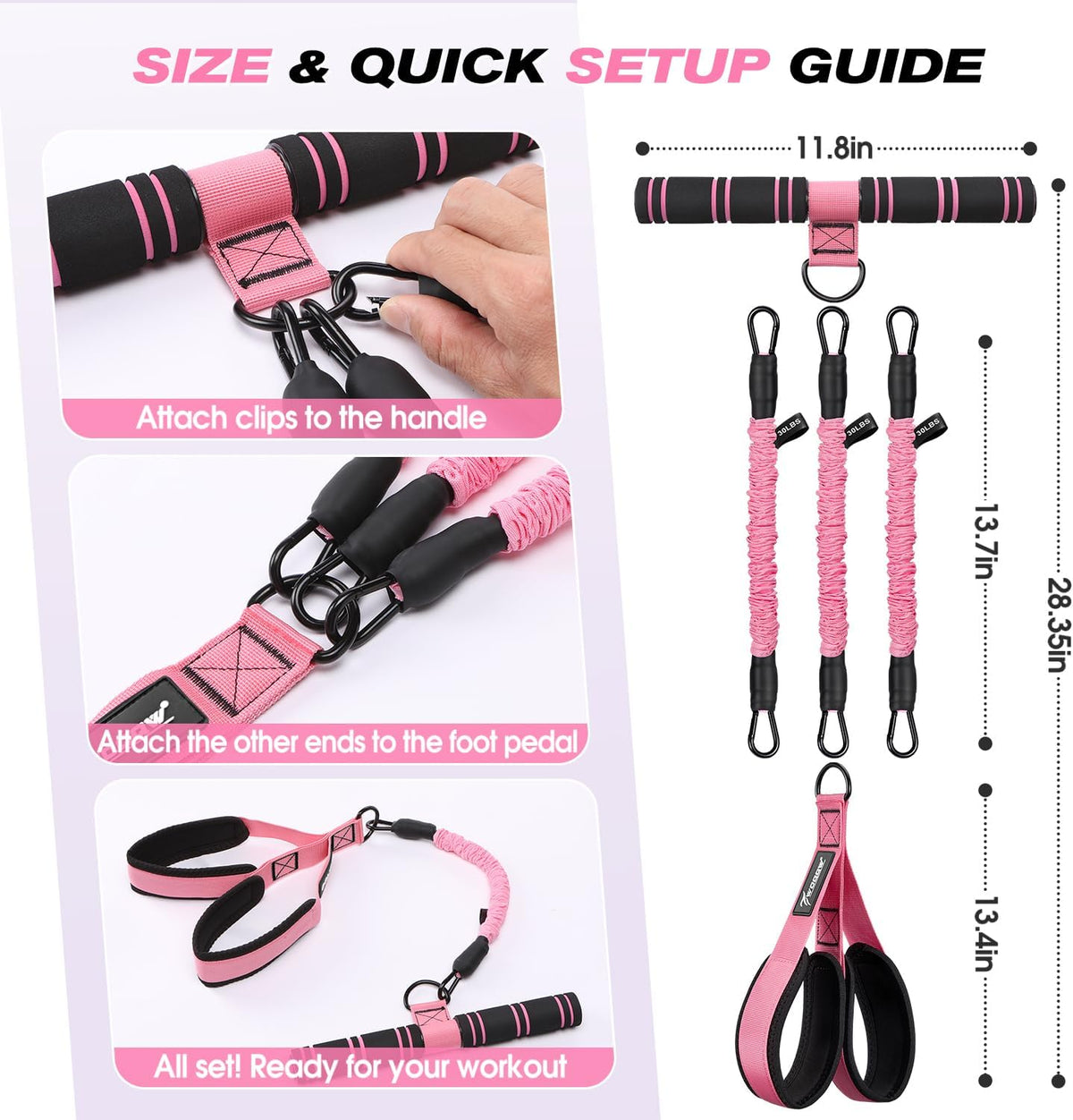 Multifunction Pedal Resistance Band with Handle, Upgraded 3 Tube Adjustable Foot Resistance Bands for Core, Arm, Legs, Body Puller Trainer - Sit Up Exercise Equipment for Women Men