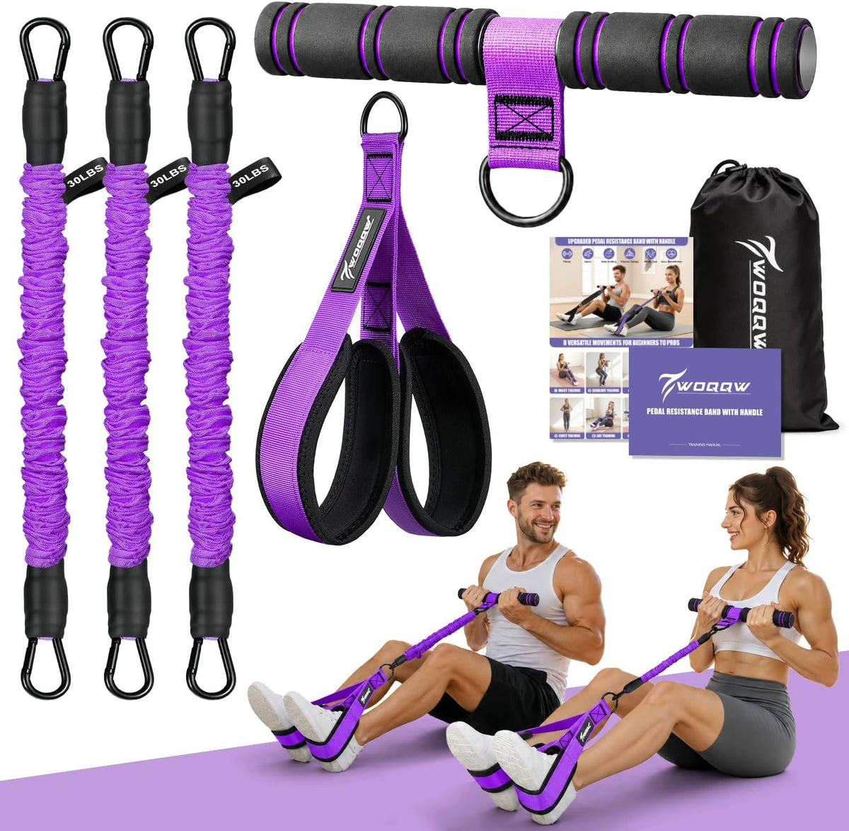 Multifunction Pedal Resistance Band with Handle, Upgraded 3 Tube Adjustable Foot Resistance Bands for Core, Arm, Legs, Body Puller Trainer - Sit Up Exercise Equipment for Women Men