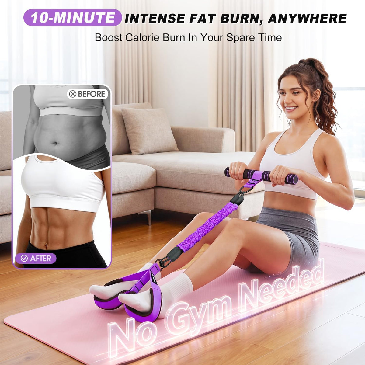 Multifunction Pedal Resistance Band with Handle, Upgraded 3 Tube Adjustable Foot Resistance Bands for Core, Arm, Legs, Body Puller Trainer - Sit Up Exercise Equipment for Women Men