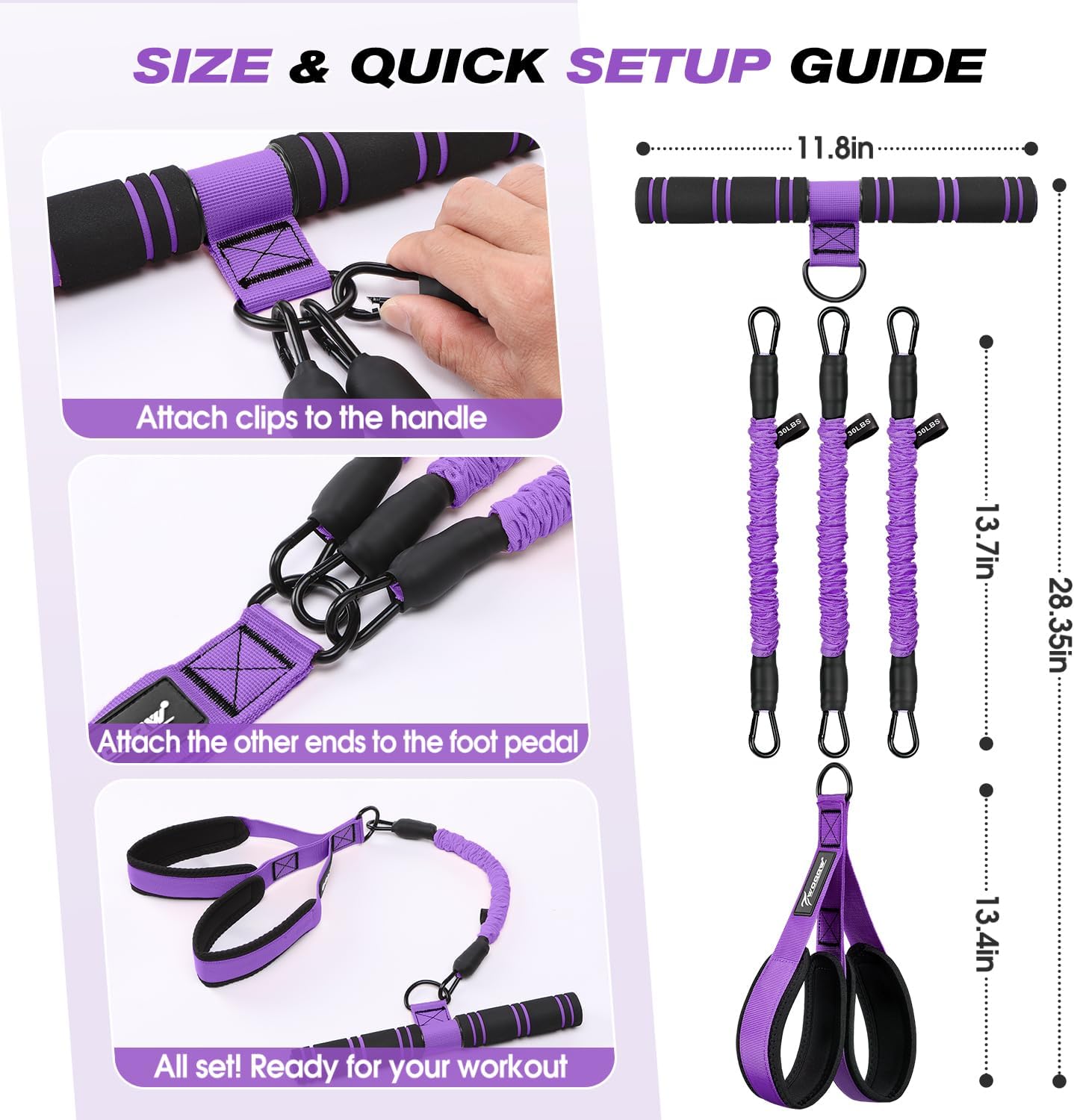 Multifunction Pedal Resistance Band with Handle, Upgraded 3 Tube Adjustable Foot Resistance Bands for Core, Arm, Legs, Body Puller Trainer - Sit Up Exercise Equipment for Women Men