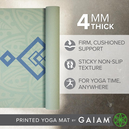 Yoga Mat Classic Print, 4mm Non-Slip Mat | Lightweight 4mm print yoga mat with non-slip grip. Ideal for yoga, Pilates & floor workouts at home or studio.
