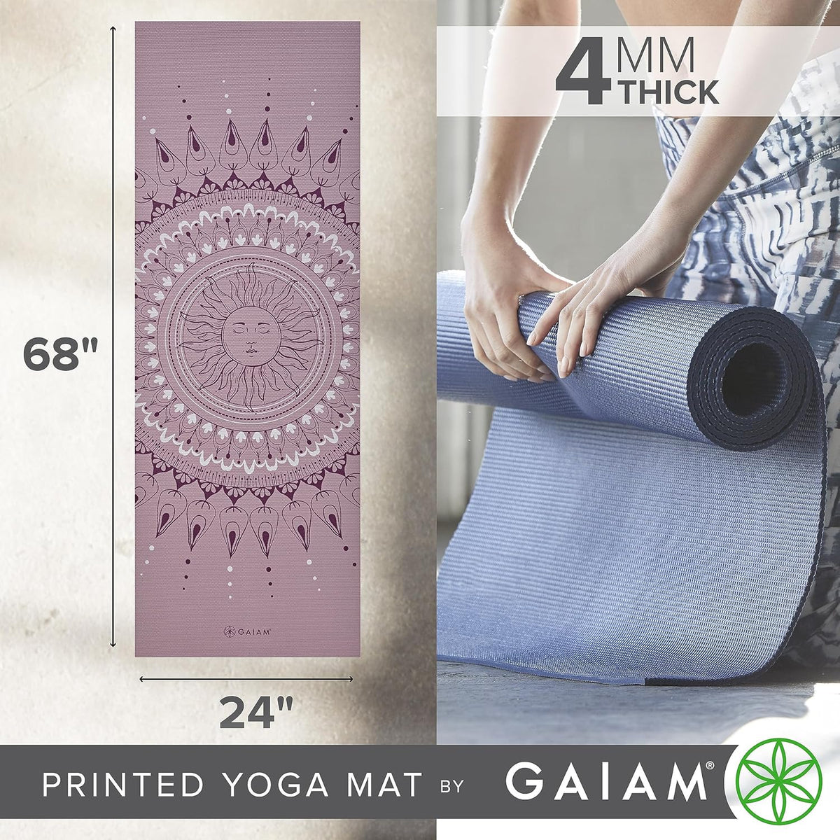 Yoga Mat Classic Print, 4mm Non-Slip Mat | Lightweight 4mm print yoga mat with non-slip grip. Ideal for yoga, Pilates & floor workouts at home or studio.