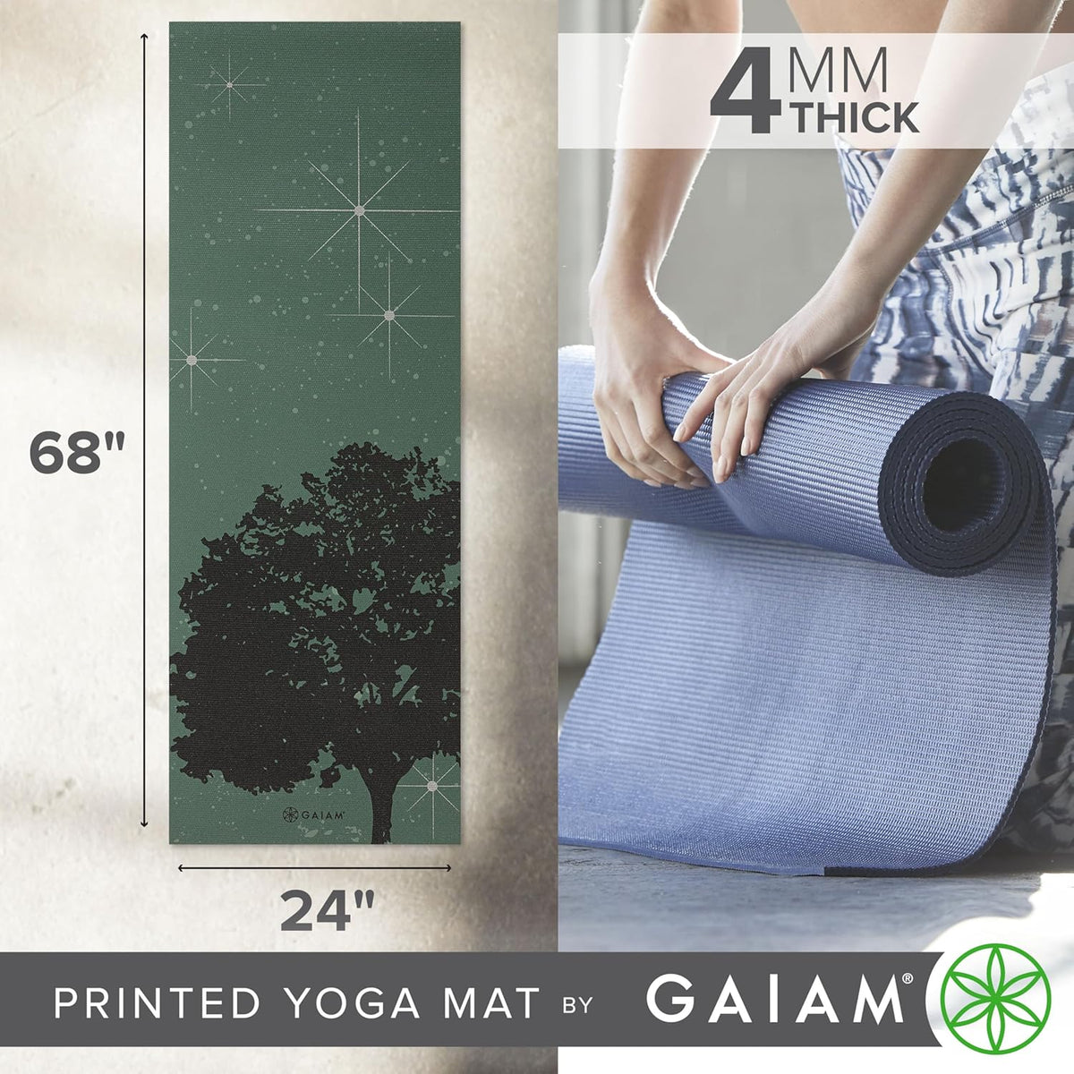 Yoga Mat Classic Print, 4mm Non-Slip Mat | Lightweight 4mm print yoga mat with non-slip grip. Ideal for yoga, Pilates & floor workouts at home or studio.