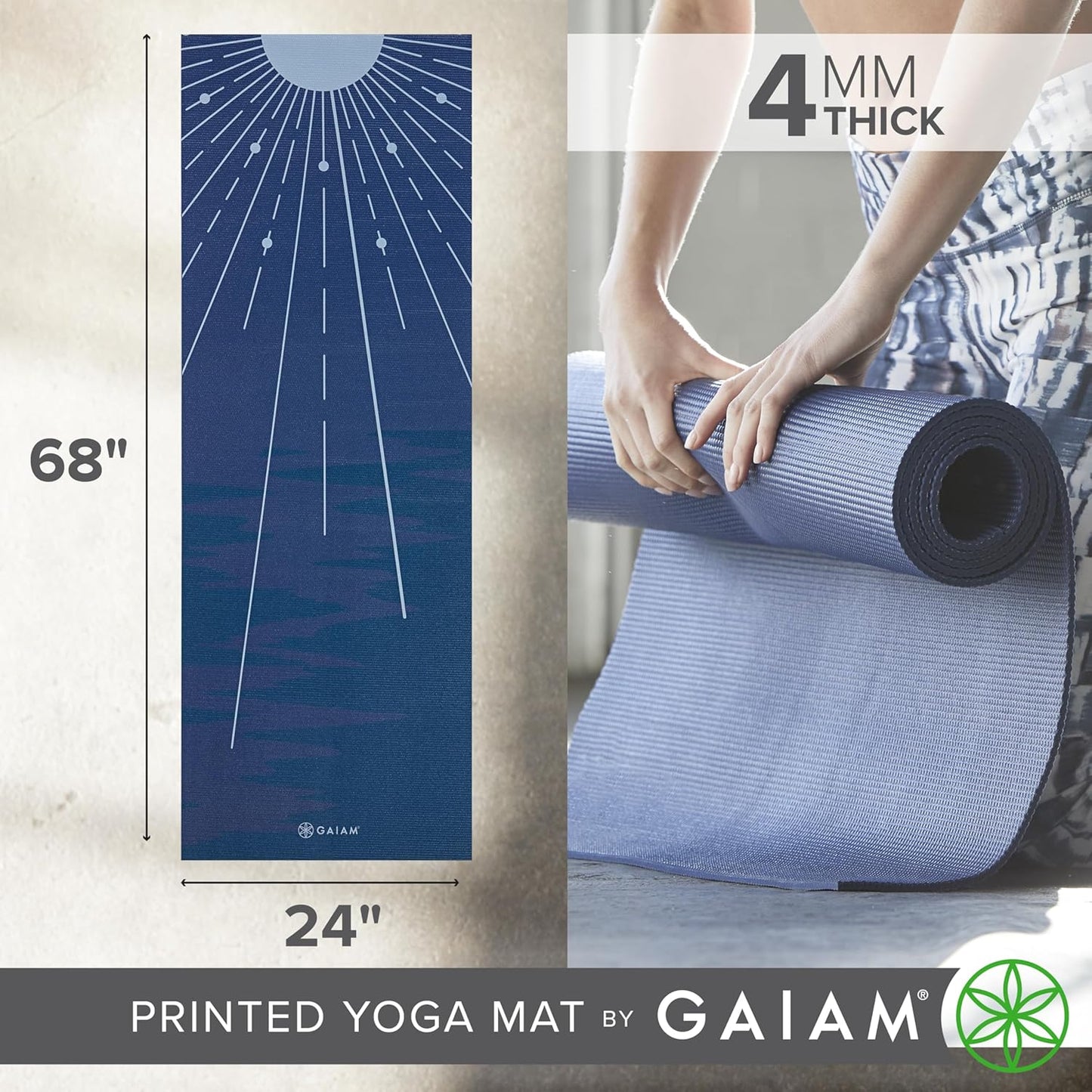 Yoga Mat Classic Print, 4mm Non-Slip Mat | Lightweight 4mm print yoga mat with non-slip grip. Ideal for yoga, Pilates & floor workouts at home or studio.