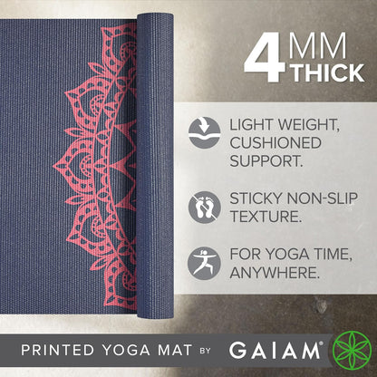 Yoga Mat Classic Print, 4mm Non-Slip Mat | Lightweight 4mm print yoga mat with non-slip grip. Ideal for yoga, Pilates & floor workouts at home or studio.