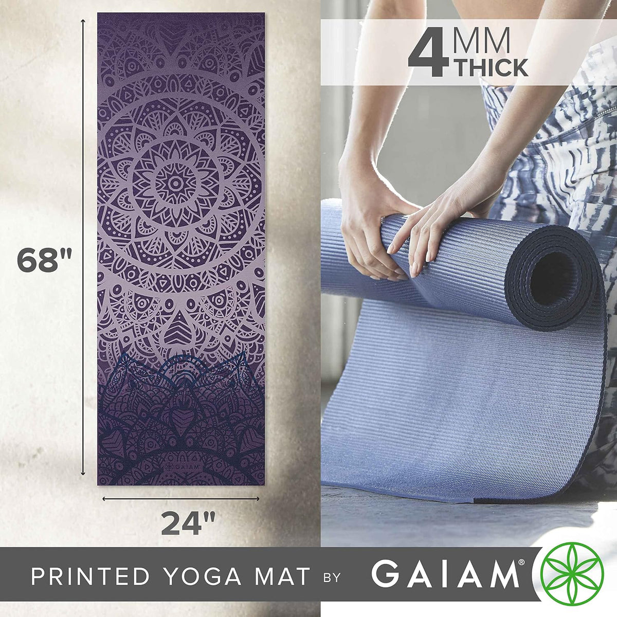 Yoga Mat Classic Print, 4mm Non-Slip Mat | Lightweight 4mm print yoga mat with non-slip grip. Ideal for yoga, Pilates & floor workouts at home or studio.