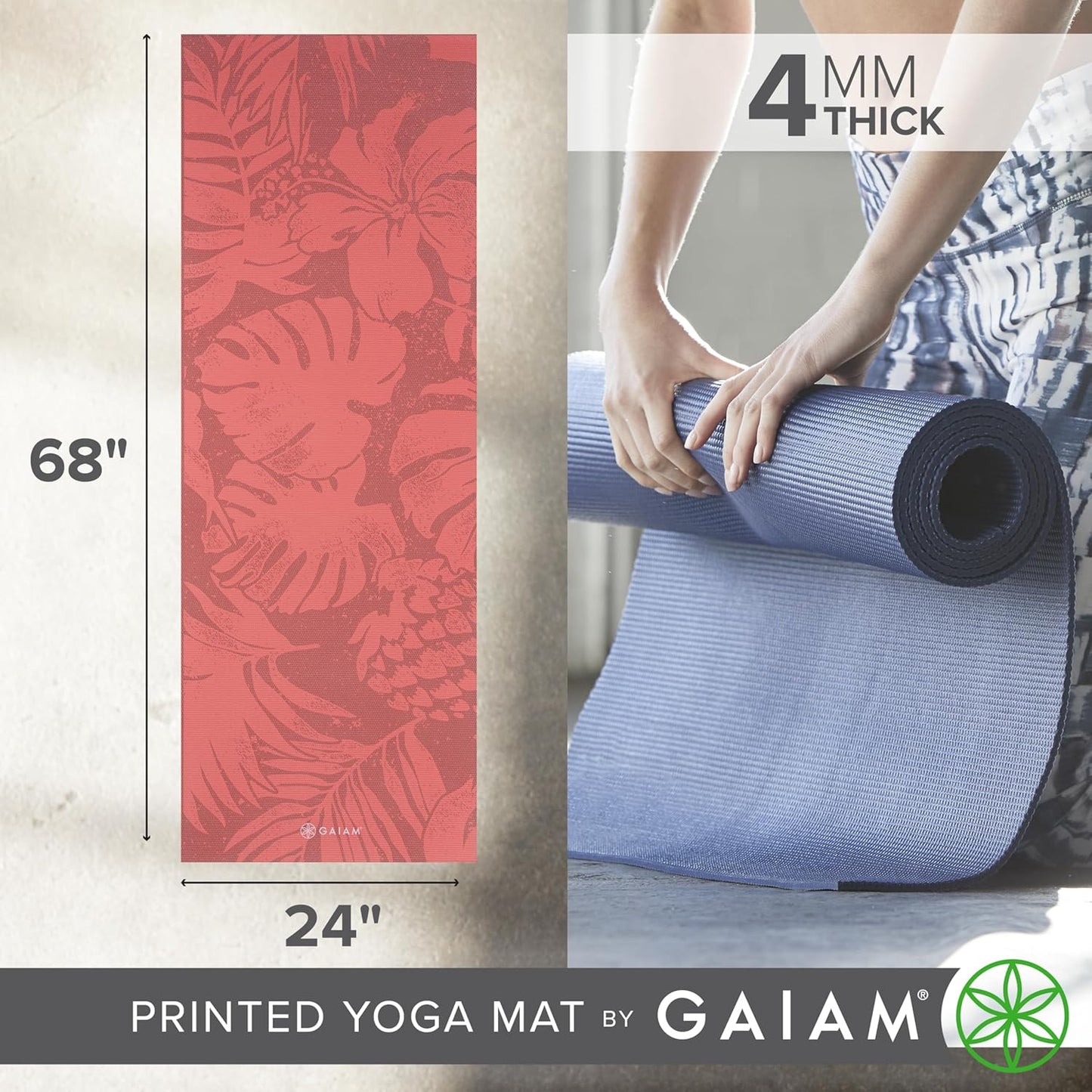 Yoga Mat Classic Print, 4mm Non-Slip Mat | Lightweight 4mm print yoga mat with non-slip grip. Ideal for yoga, Pilates & floor workouts at home or studio.