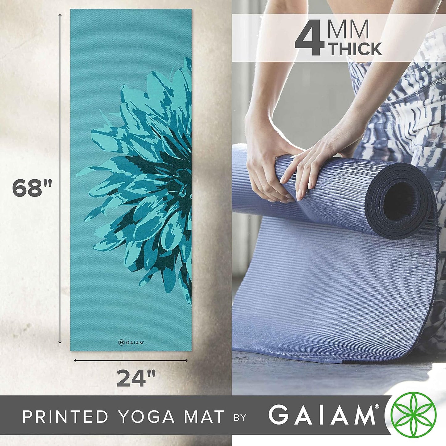 Yoga Mat Classic Print, 4mm Non-Slip Mat | Lightweight 4mm print yoga mat with non-slip grip. Ideal for yoga, Pilates & floor workouts at home or studio.