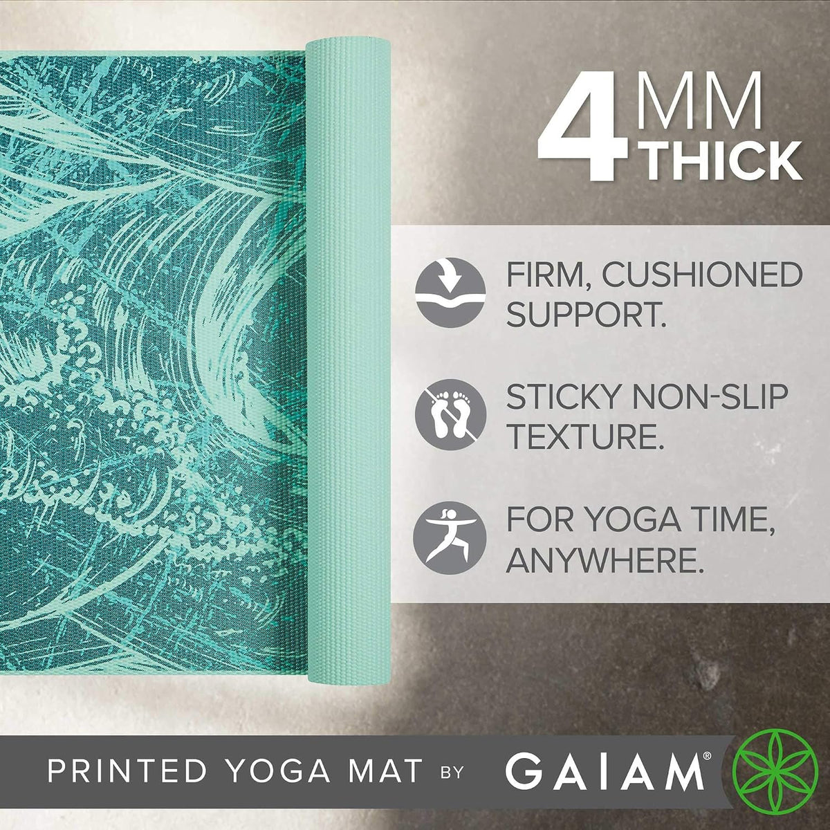 Yoga Mat Classic Print, 4mm Non-Slip Mat | Lightweight 4mm print yoga mat with non-slip grip. Ideal for yoga, Pilates & floor workouts at home or studio.