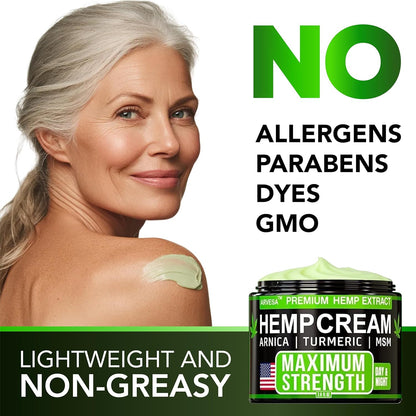 Hemp Cream Maximum Strength with Arnica, MSM, Glucosamine, Turmeric