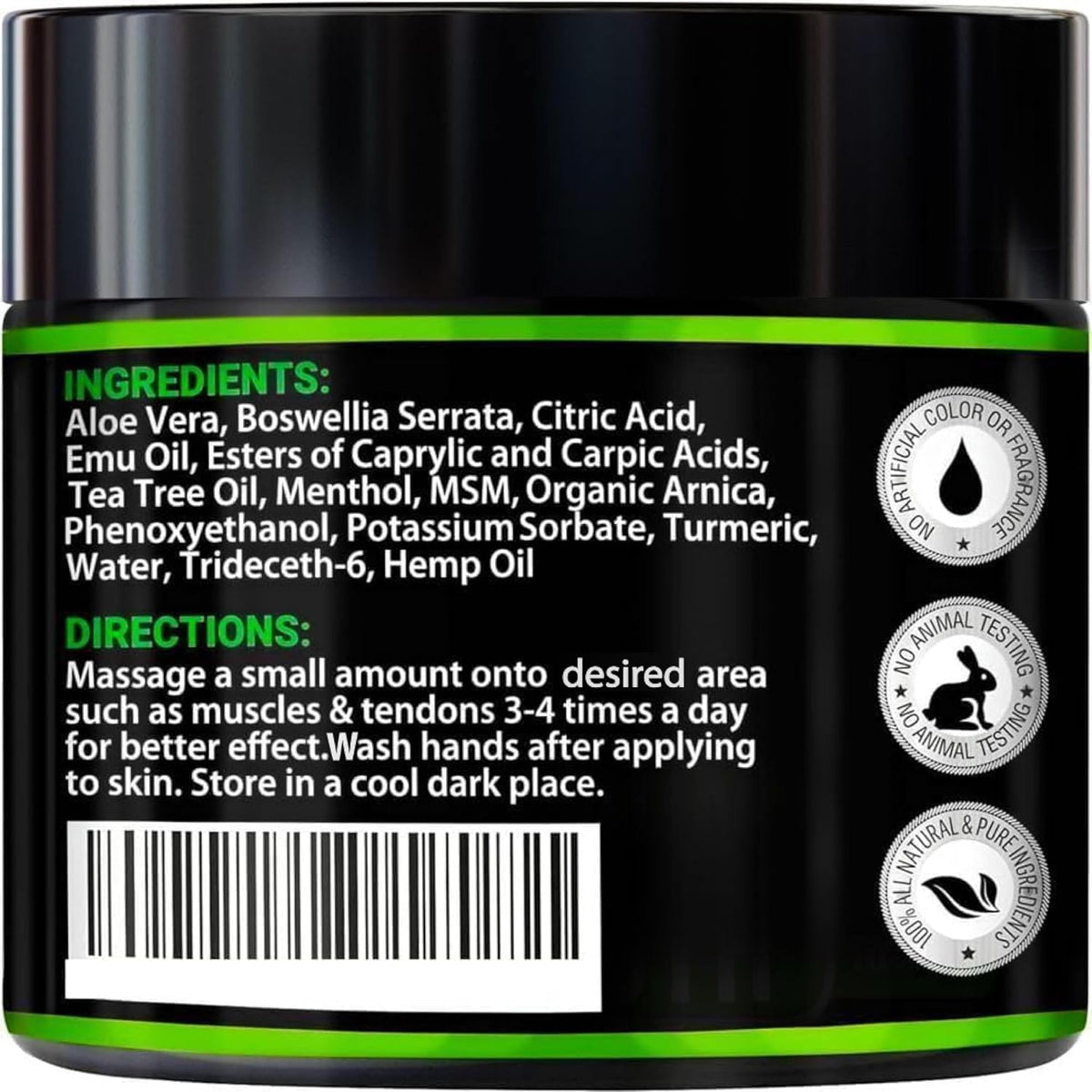 Hemp Cream Maximum Strength with Arnica, MSM, Glucosamine, Turmeric