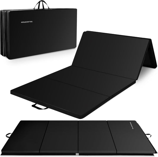 BalanceFrom 10x4 Feet 4-Panel Folding Gymnastics Mat – 2-Inch Thick Pad with Vinyl Surface and Carrying Handles for Tumbling, Yoga, Pilates, Home Workouts, and Martial Arts