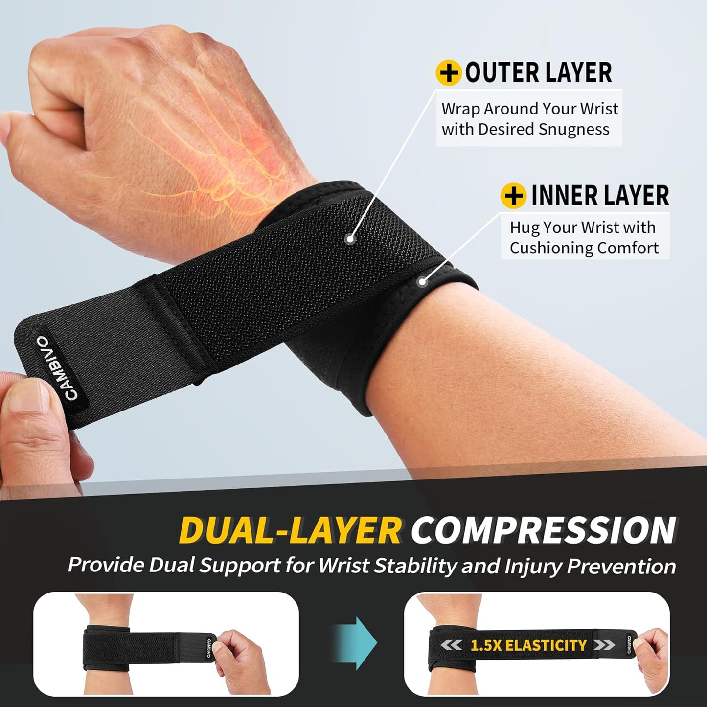 2 Pack Wrist Brace for Carpal Tunnel with wraps, Black | Wrist Support, Adjustable Wrist Wraps for Weightlifting, Tendonitis, Pain Relief, Sleeping, Night, Gym, Neoprene, Both Hands