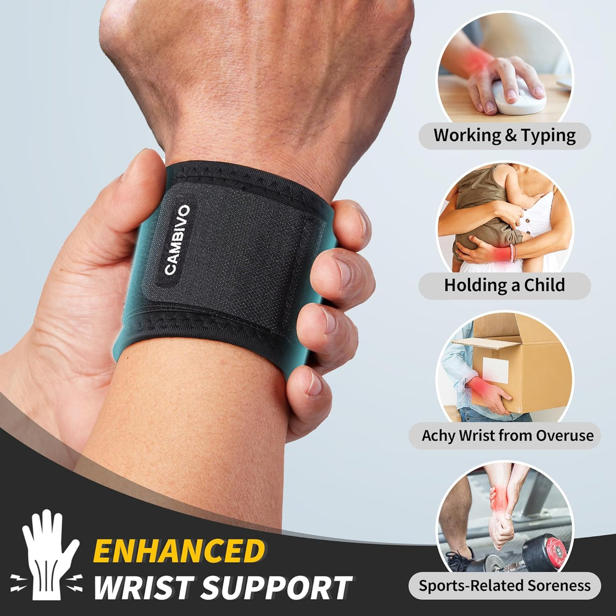2 Pack Wrist Brace for Carpal Tunnel with wraps, Black | Wrist Support, Adjustable Wrist Wraps for Weightlifting, Tendonitis, Pain Relief, Sleeping, Night, Gym, Neoprene, Both Hands