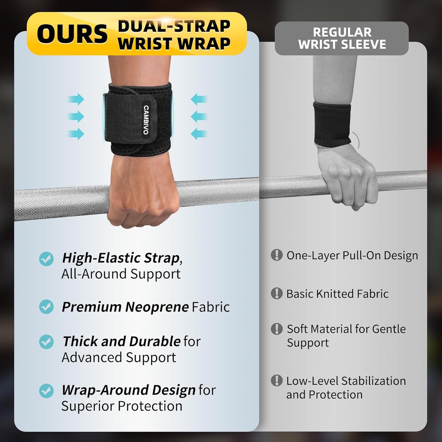 2 Pack Wrist Brace for Carpal Tunnel with wraps, Black | Wrist Support, Adjustable Wrist Wraps for Weightlifting, Tendonitis, Pain Relief, Sleeping, Night, Gym, Neoprene, Both Hands